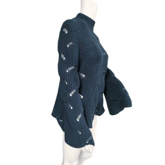 NWT 525 America Long Sleeve Mock Neck Knit Sweater Blue Women's Size Medium - Picture 2 of 7